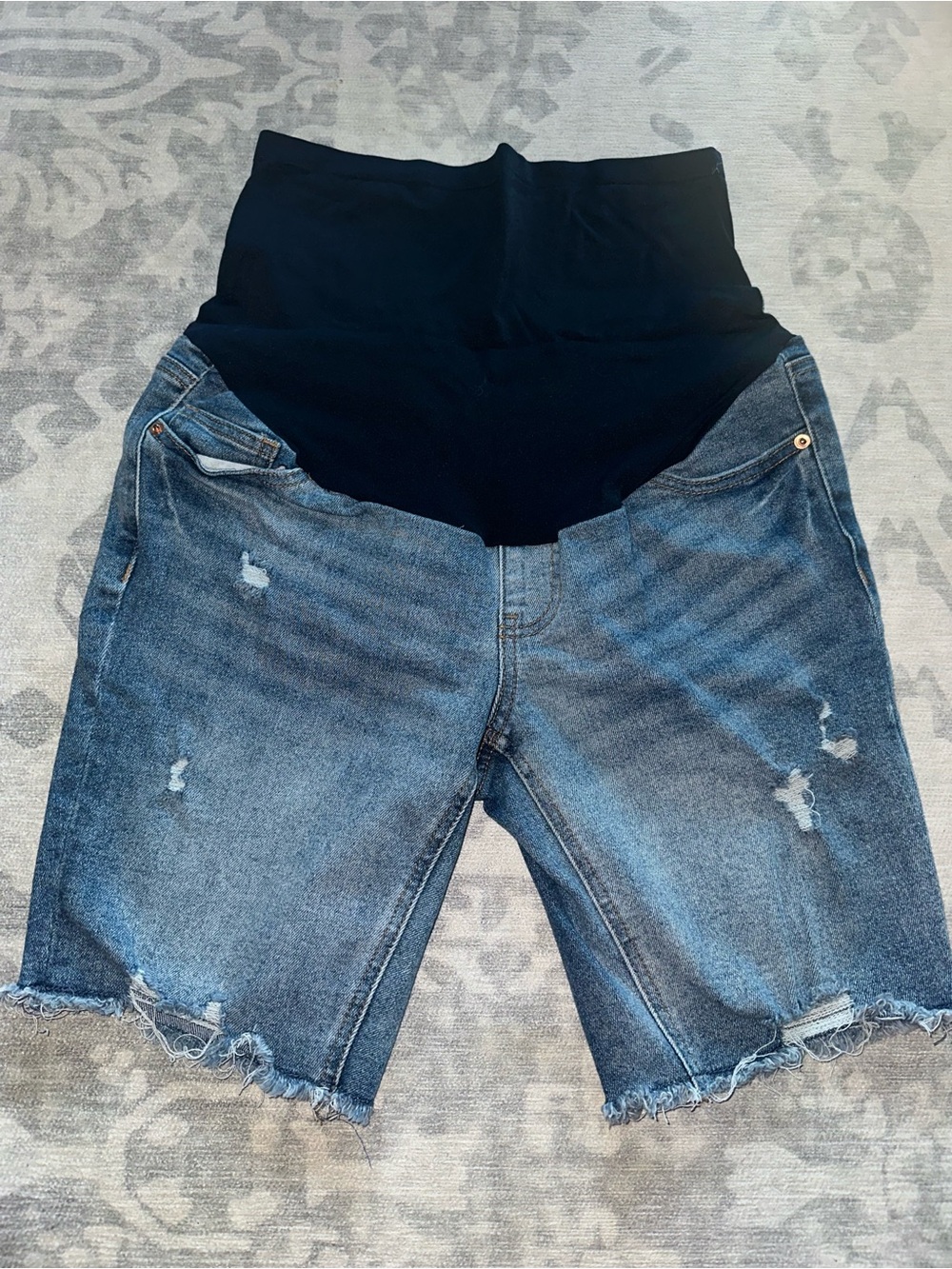 Time and Tru Dark Blue Denim Maternity Bermuda Shorts with Black Waistband